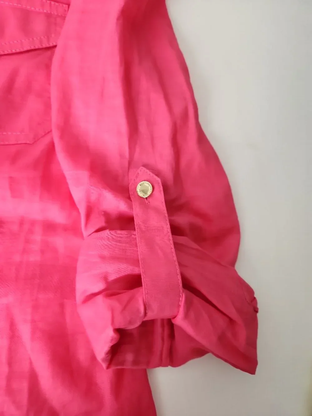Tory Burch hot pink utility shirt button down roll-up sleeve lightweight top 4